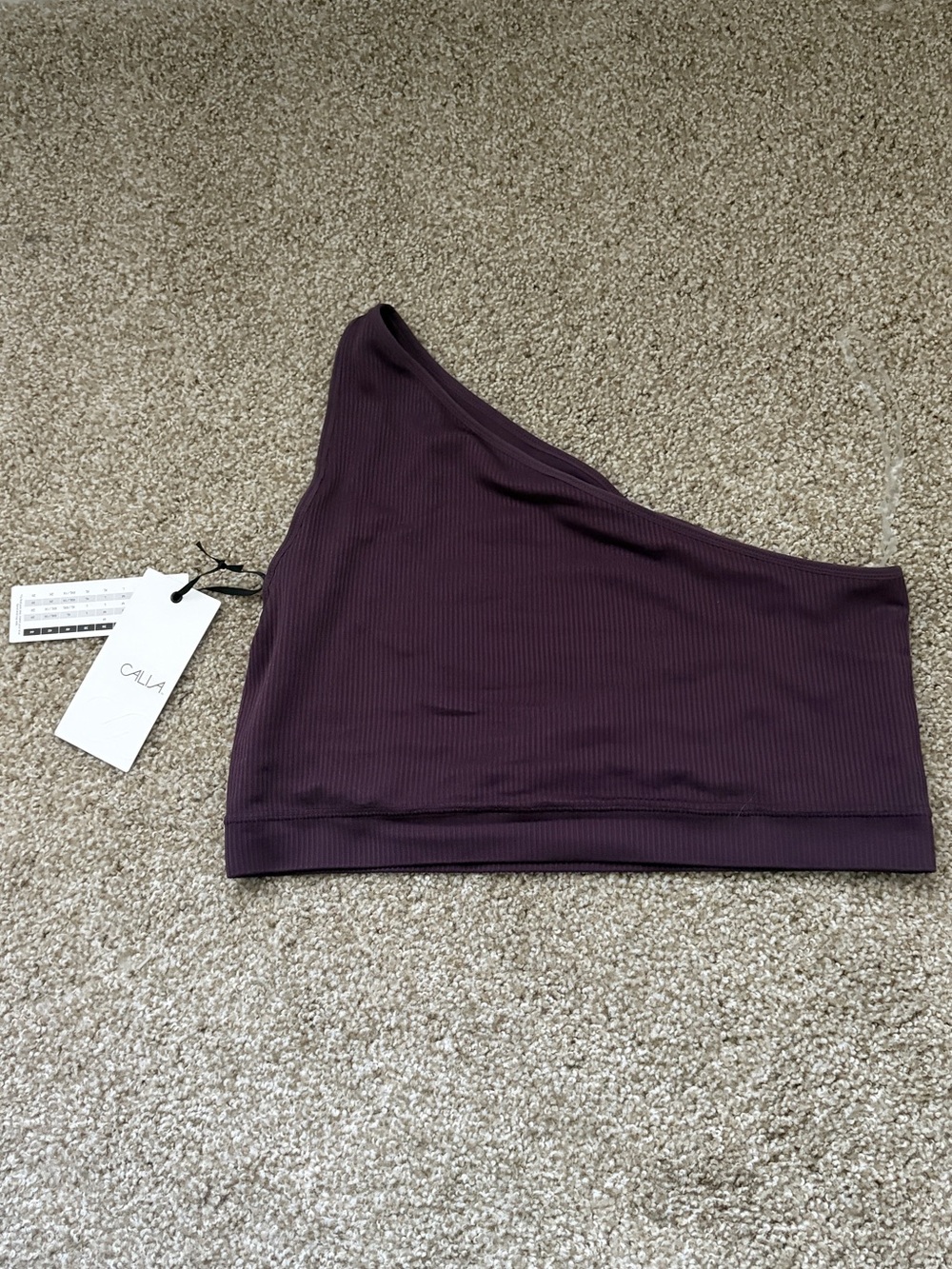 CALIA by Carrie Underwood One-Shoulder Ribbed Sports Bra in Plum